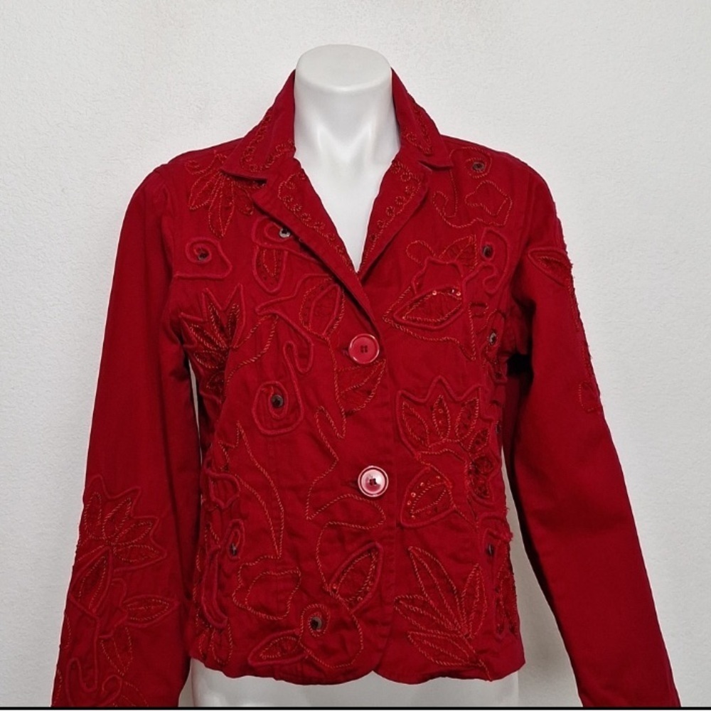 New Direction Red Embellished Sequin Embroidered Western Two Button Jacket Sz. M